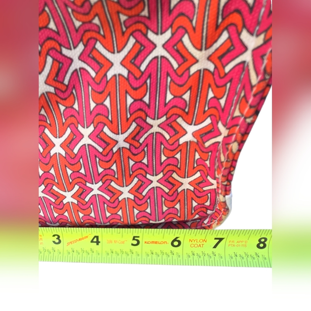 Tory Burch - Large Ella Printed Tote Bag Pink Orange Logo Nylon Patent Trim - Picture 12 of 15